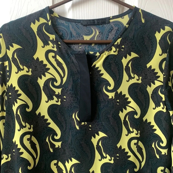 Jenni Kayne Paisley Print long sleeve Top blouse career office Medium 100% silk - Picture 2 of 6